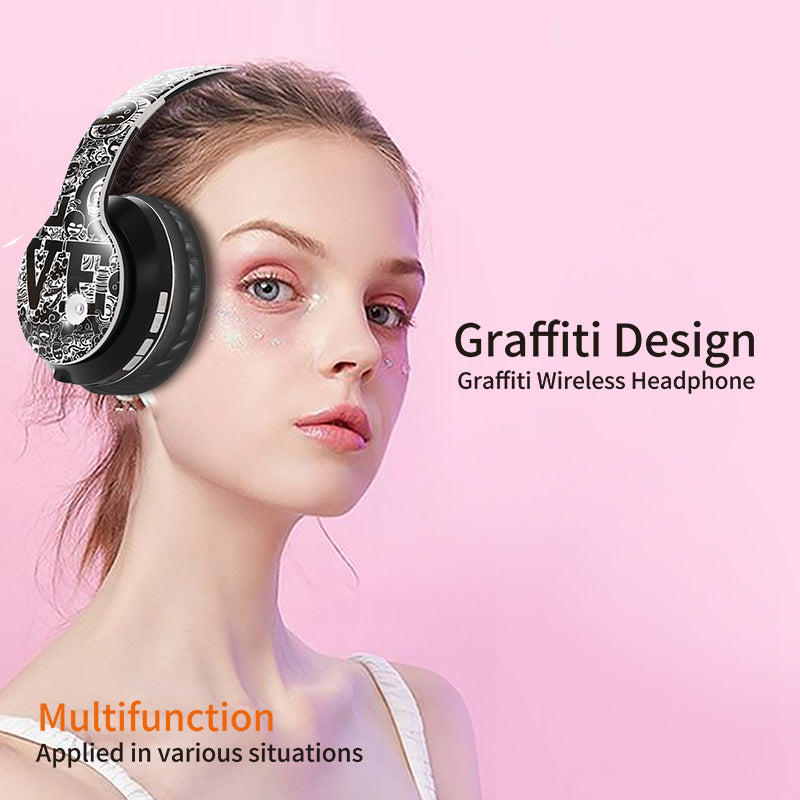 EL-B1 Graffiti Bluetooth Headset Adjustable Wireless Headphone Folding Head-Mounted Earphone Compatible with Android Apple Microsoft System EL-B1 Graffiti Bluetooth Headset Adjustable Wireless Headphone Folding Head-Mounted Earphone Compatible with Android Apple Microsoft System
